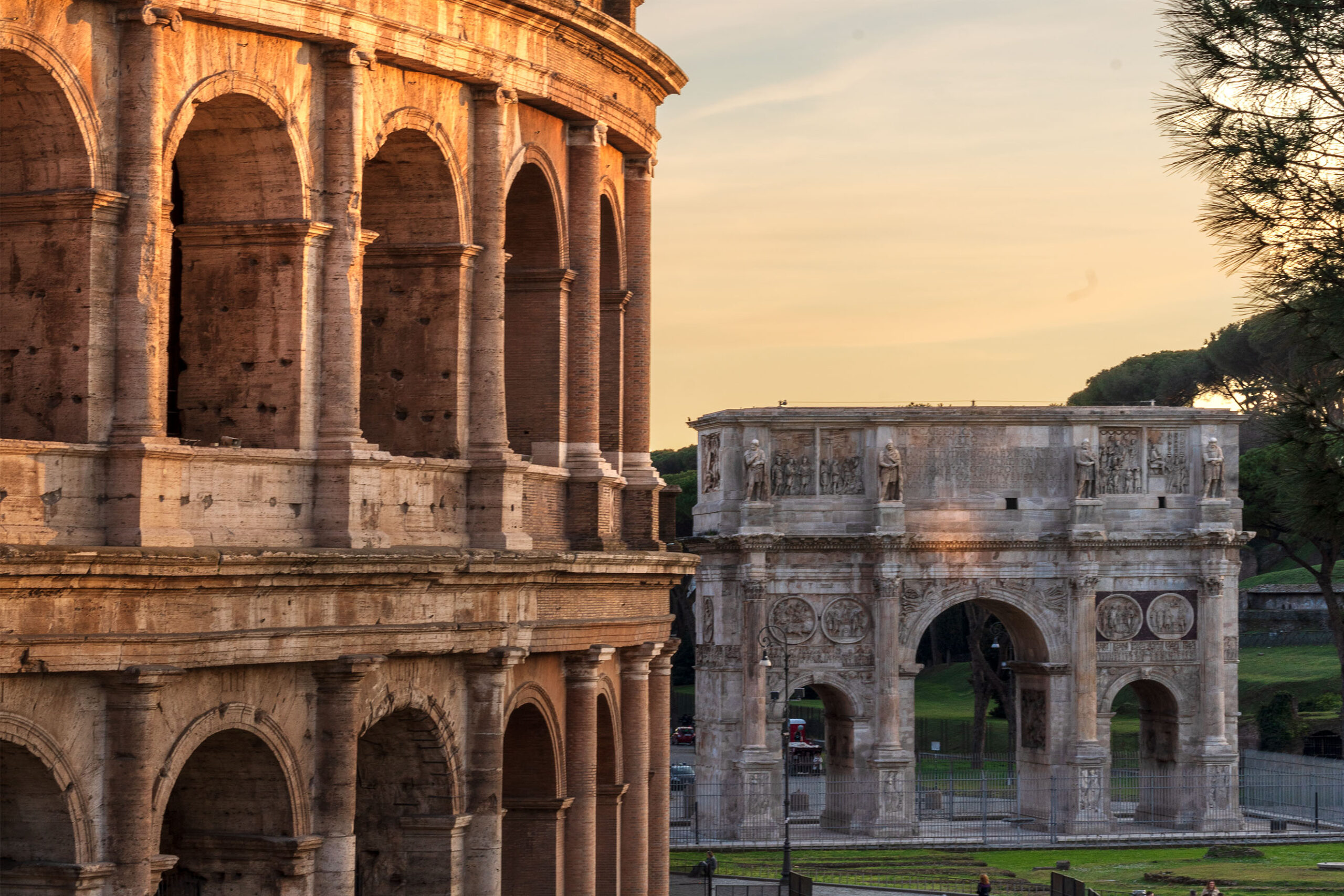 Colosseum arch of Constantine during sunset