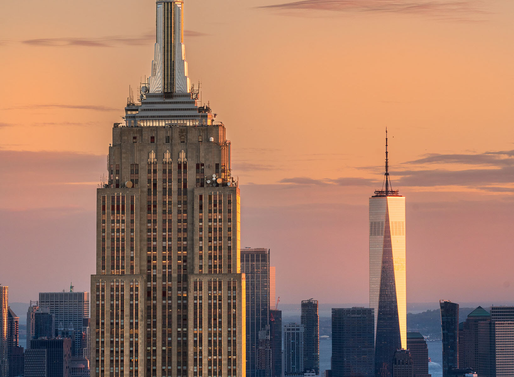skyscraper New York at sunset