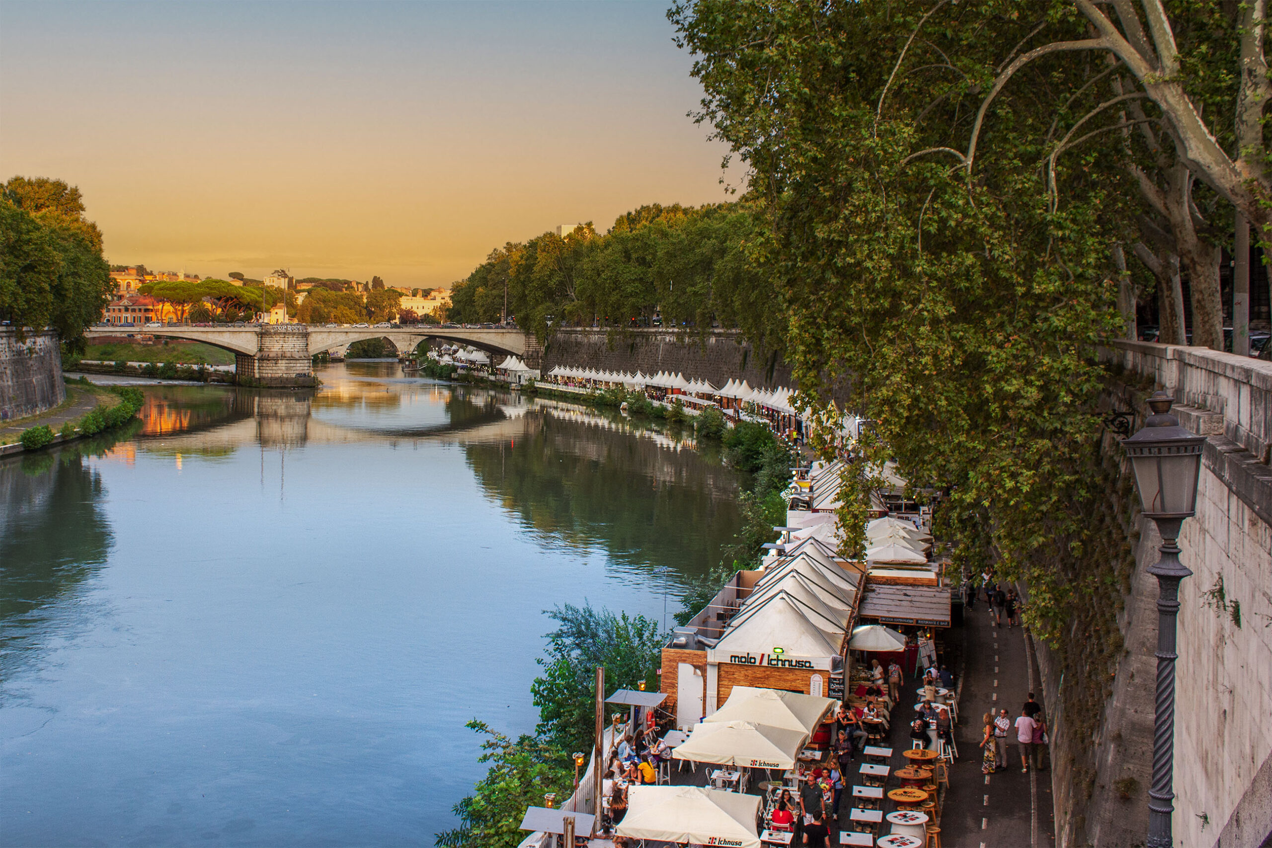 Tiber river lungotevere in Rome in summer